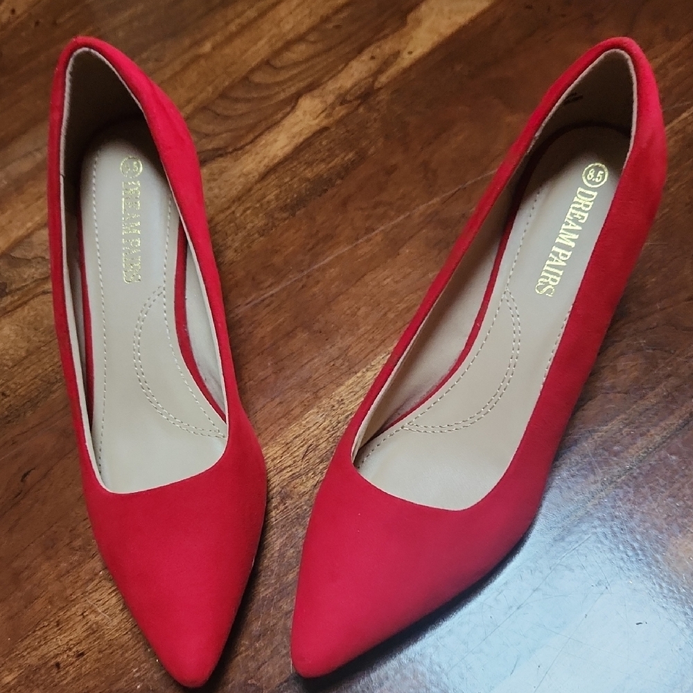 Dream Pairs   Bold  CHRISTMAS Red 2" heel, Faux Syede Pumps.